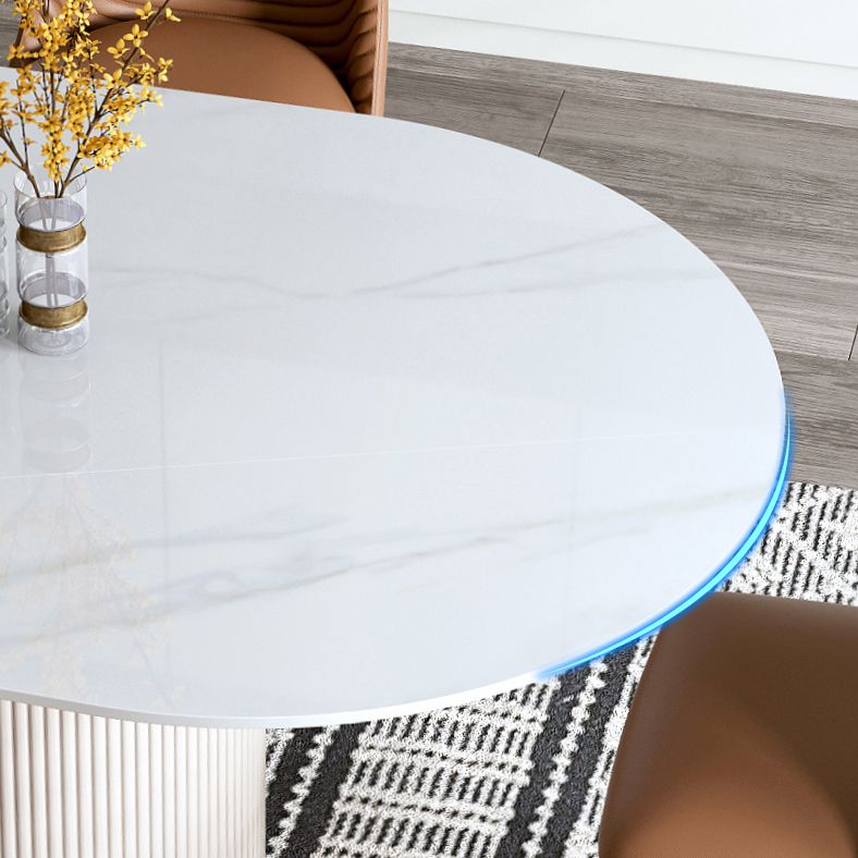 Ovale dubbele voetstuk glamour eettafel witte tint vaste tafel met gesinterde steen