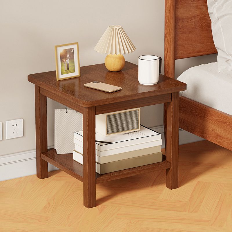 Modernistic Side Table Double Tier Wood Accent Side Table with Shelf