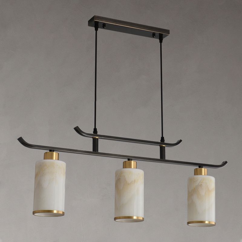 Modern Cylinder Island Lighting Fixtures Glass 3 Light Pendant Lighting in Black