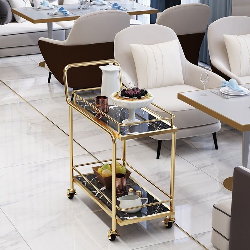 Modern Faux Marble Prep Table Rectangular Prep Table with Casters