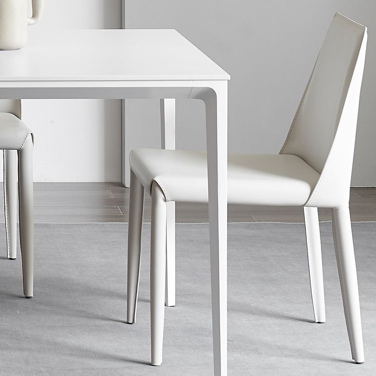 Modern Sintered Stone Table Set of 5/7 with Rectangle Table Dining Set with White Chairs