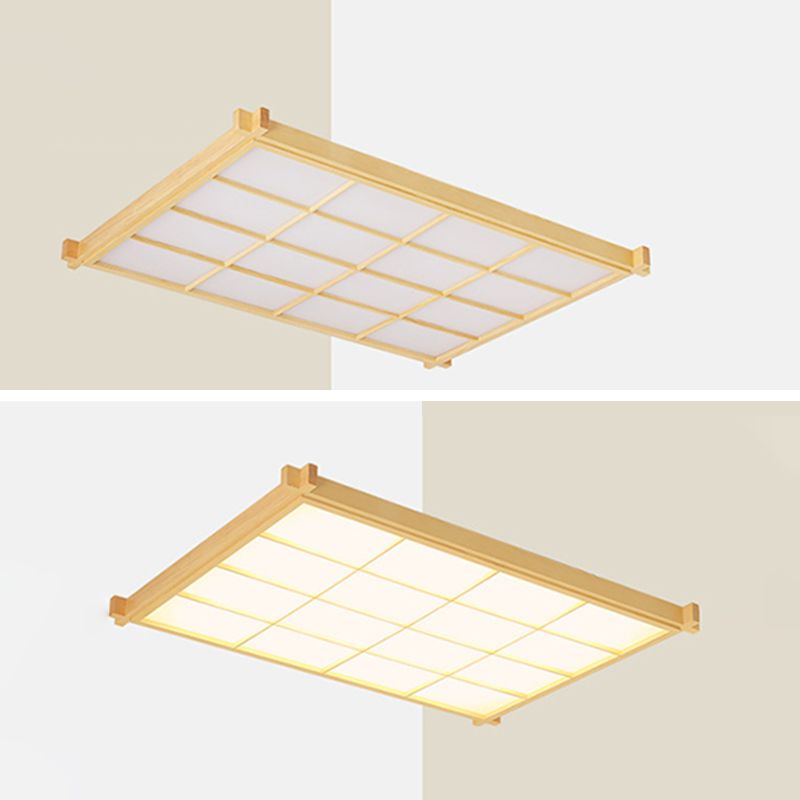 Wooden Rectangular LED Flush Mount in Modern Concise Style Acrylic Indoor Ceiling Light in Log Color