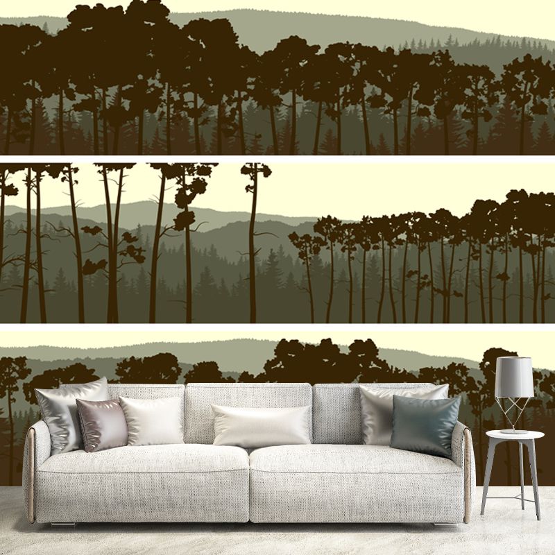 Pewter Forest Wall Mural Landscape Modernist Moisture Resistant Wall Art for Living Room