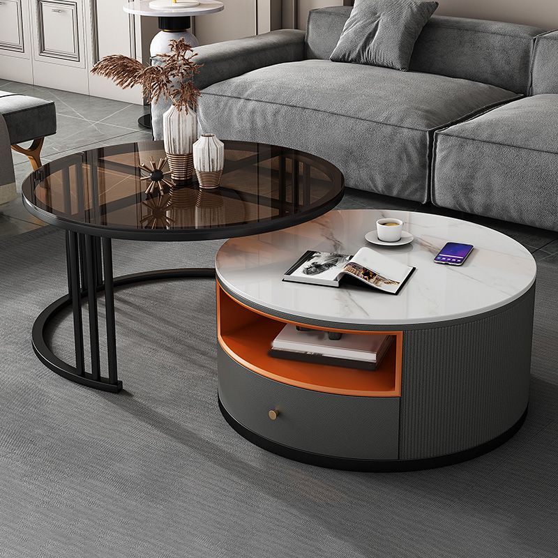 Round Coffee Table Set Frame Nesting Coffee Table Set with 2 Drawers