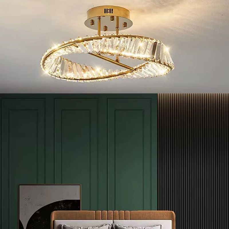 Linear Crystal 1 - Light Semi Flush Mount in Polished Gold Interior LED Ceiling Semi Flush