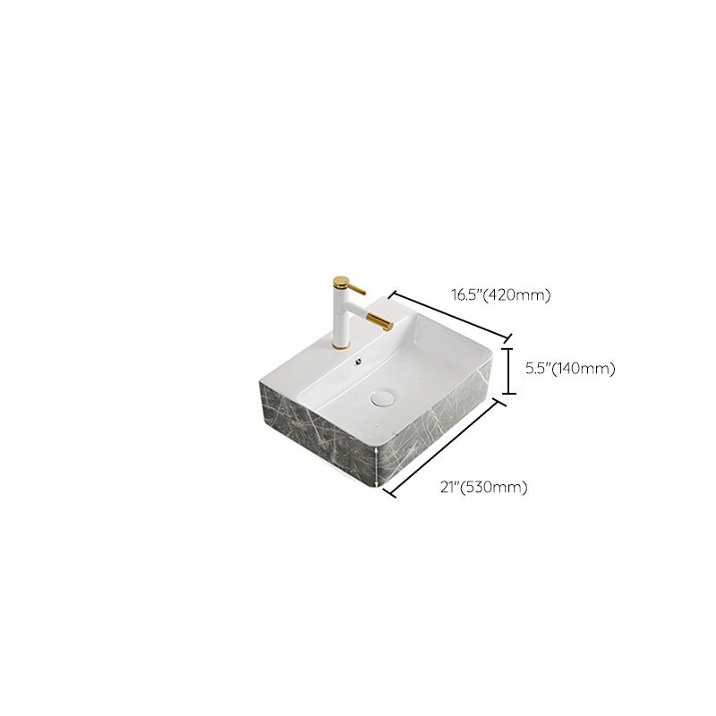 Modern Bathroom Sink Ceramic Marble Pattern Round Bathroom Sink with Pulling Faucet