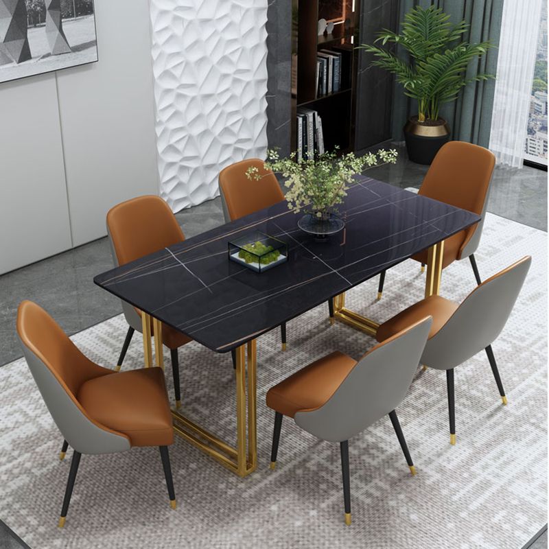 Modern White and Black in Marble Counter Table Rectangle Dining Table for Kitchen