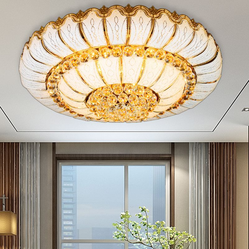 10/19 Lights K9 Crystal Flush Mount Light with Glass Round Shade Modern Flush Ceiling Lamp in Gold, 18"/23.5" Wide