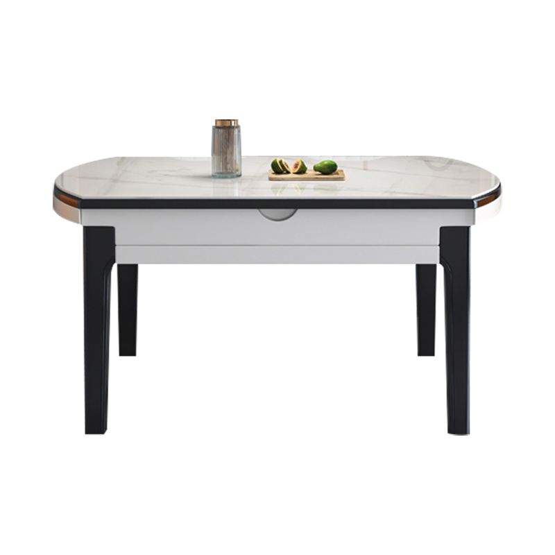 Modern Round Expandable Retractable Stone Top Dining Table with Black Wood Base