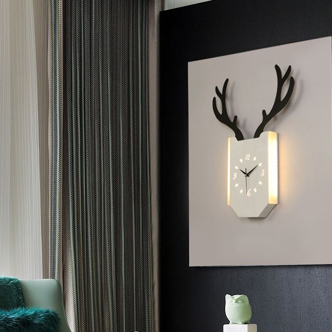 SCONCE LICHT LICHT VAN HOUTKLOCK SCORMER met verweerders HALLWAY FOYER Rustieke dieren LED Wandlamp