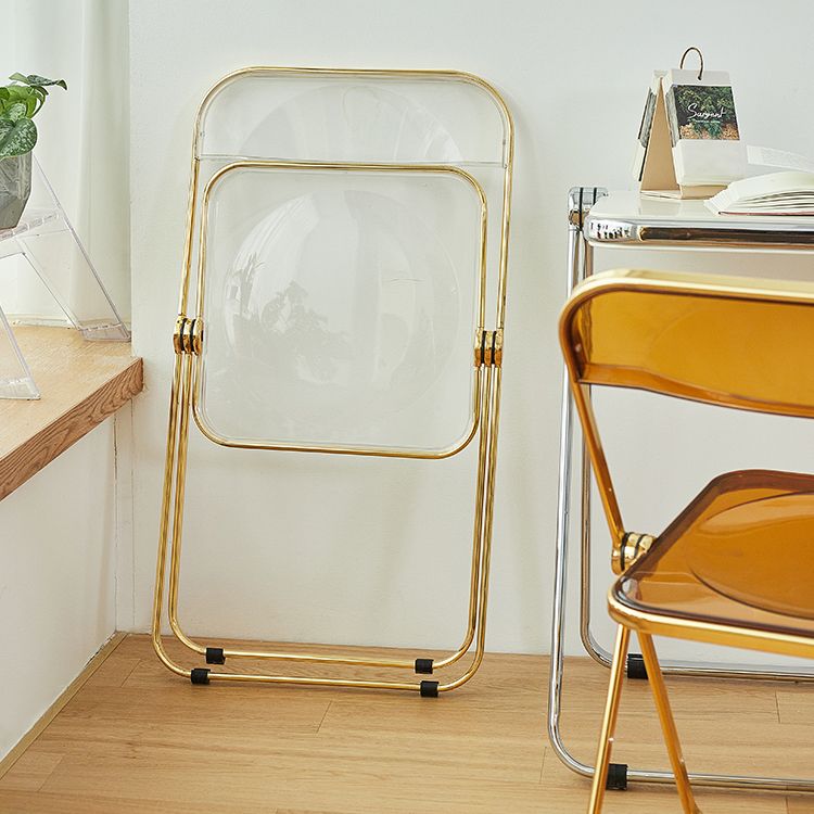 Sillas de comedor sin brazos plegables con respaldo abierto, silla lateral con patas de metal