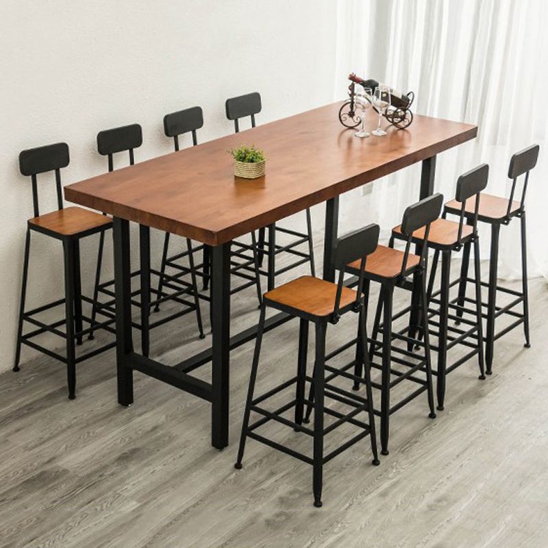 Industrial 1/2/9 Pieces Solid Wood Bar Table Set Rectangular Counter Set for Home Use