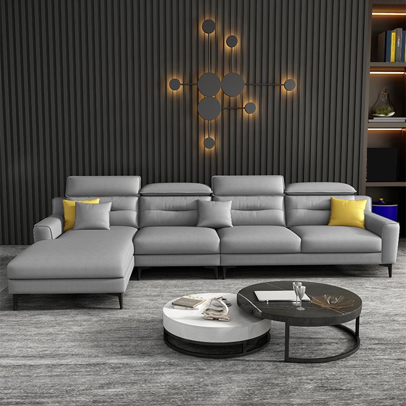 Grey Square Arm Sectional Pillow Back Modern 4-seat Sectional