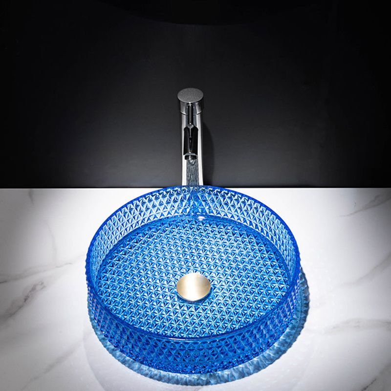 Modern Vessel Bathroom Sink Round Glass with Faucet and with Pop-Up Drain Vessel