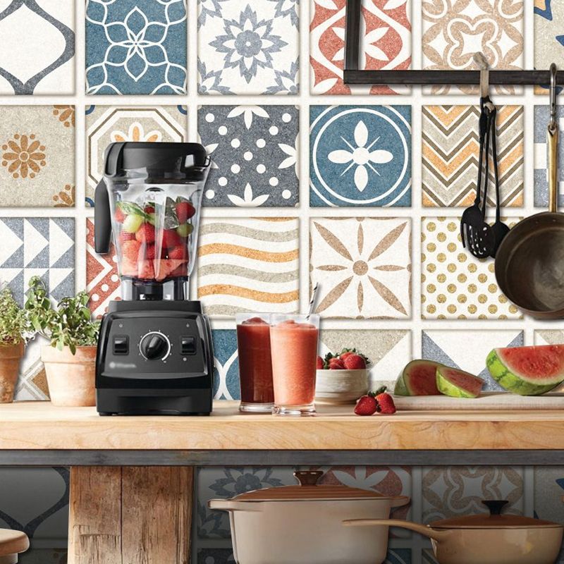 Yellow-Blue Bohemian Tiles Wallpapers Peel and Paste Modern Kitchen Wall Decor, 20 Pieces