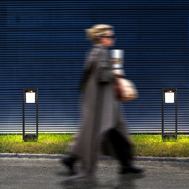 Black Open Frame LED Path Lamp Contemporary Metal Solar Ground Light for Outdoor