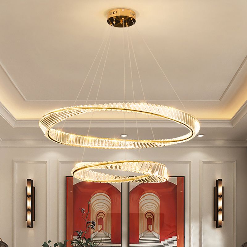 Gold Crystal Hanging Pendant Lights Contemporary style Tiered Hanging Lamps for Living Room