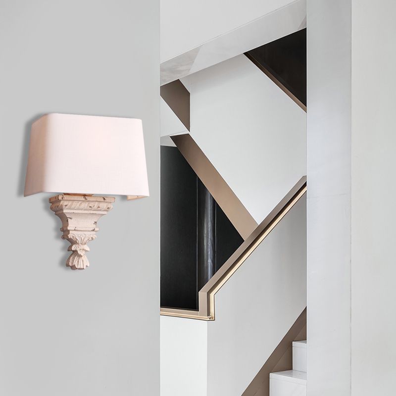 1 Light Bedroom Wall Mount Light Simple White Sconce Light Fixture with Tapered Fabric Shade