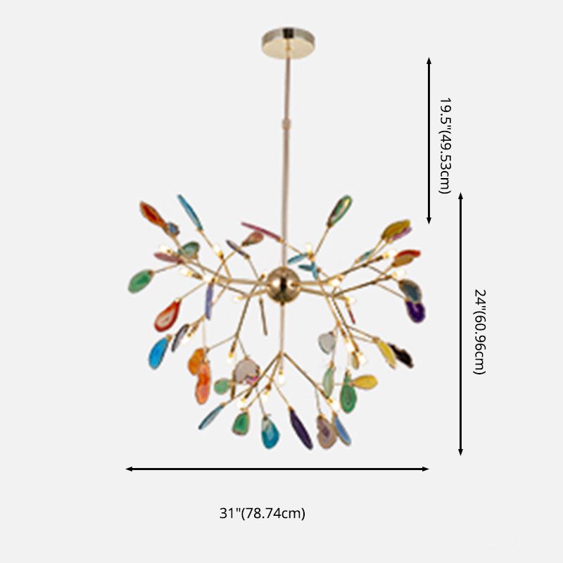 Wrought Iron Firefly Pendant Light in Modern Creative Style Sputnik Adjustable Chandelier with Agate Shade