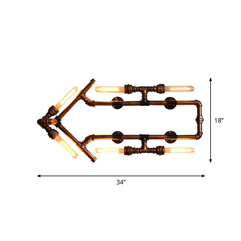 6 Glühbirnen Pfeilform geformte Scheuheulenbeleuchtung mit Rohr Retro Industrial Bronze Schmiedeeisenwandlampe für Badezimmer