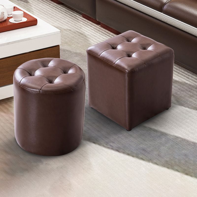 Water Resistant Cube Ottoman Square Mid-Century Modern Genuine Leather Ottoman