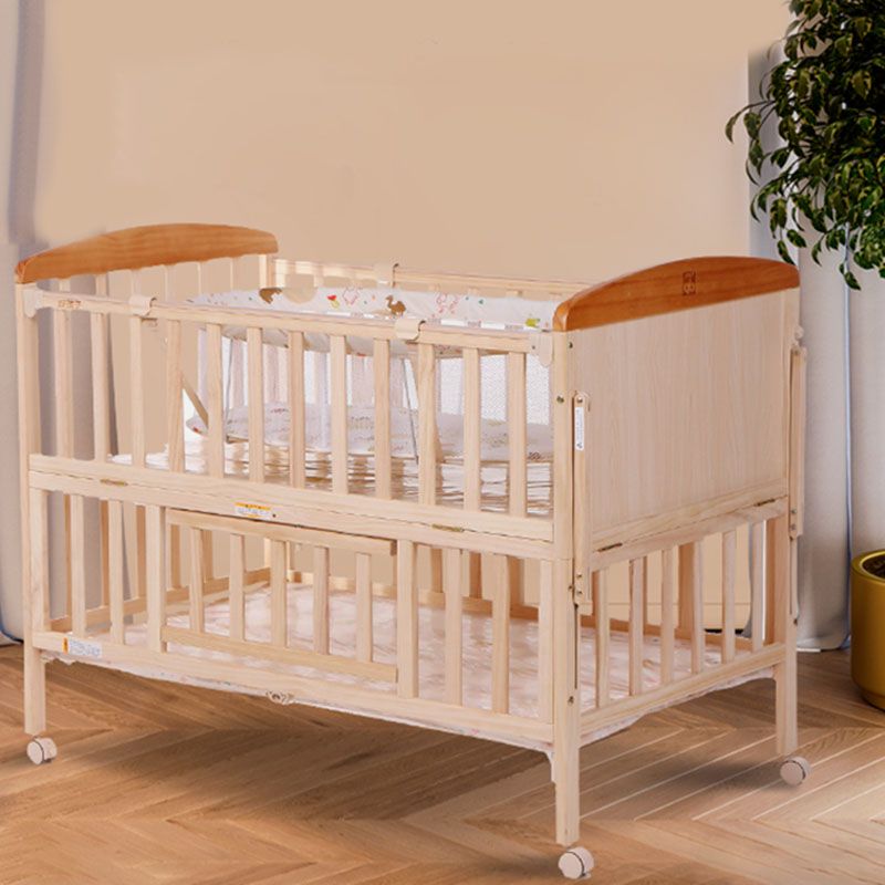Farmhouse with Storage Baby Crib Wood Arched Crib with Casters