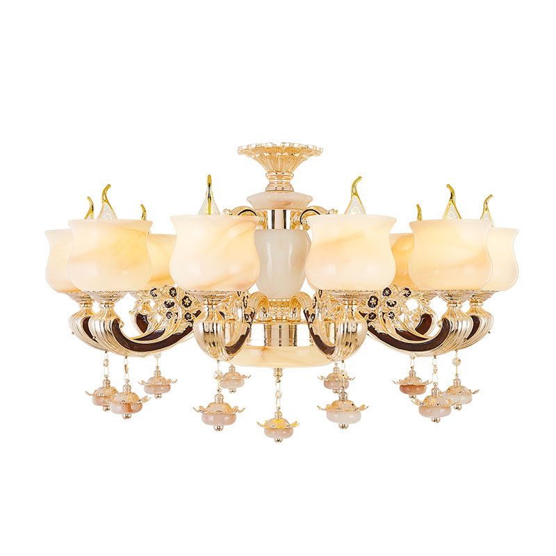 Jade Gold Hanging Lamp Kit Bud Traditional Chandelier Light Fixture with Crystal Accent