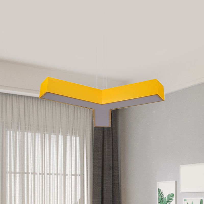 LED Kindergarten Chandelier Lamp Kids Red/Yellow Hanging Light Fixture with Y-Like Acrylic Shade