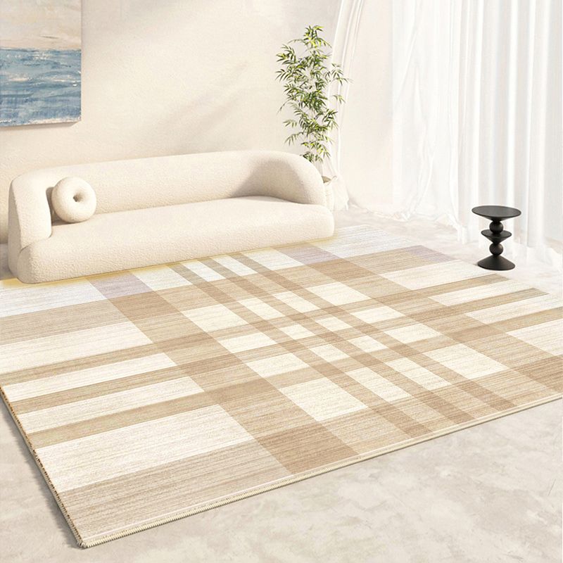 Apricot Modern Area Carpet Plain Pattern Polyester Area Rug Non-Slip Backing Rug for Living Room