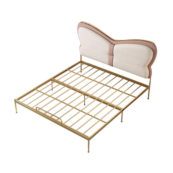 Low Profile Standard Bed Gold Metal Bed Frame with Upholstered Headboard