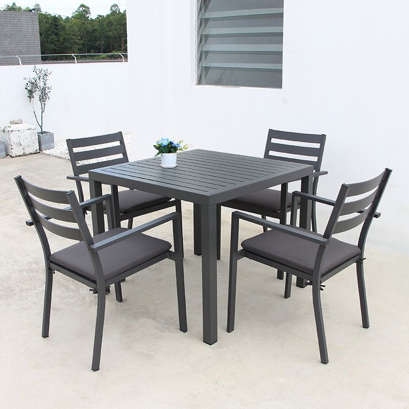 Modern Style 1/5 Pieces Metal Dining Set Square Dining Table Set for Outdoor