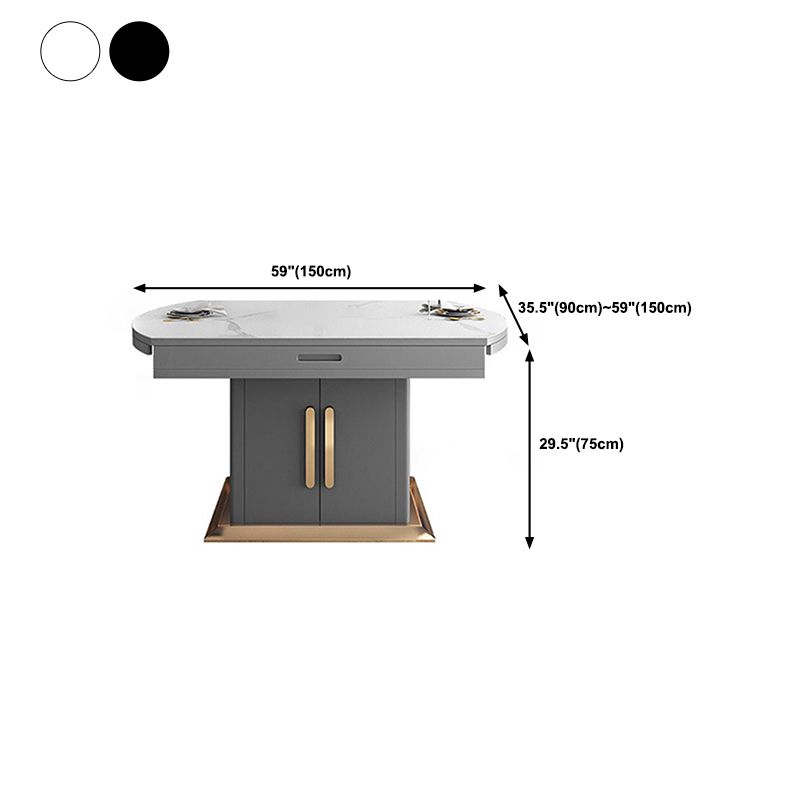 Round Sintered Stone Dining Table Modern Extendable Furniture with Steel Base