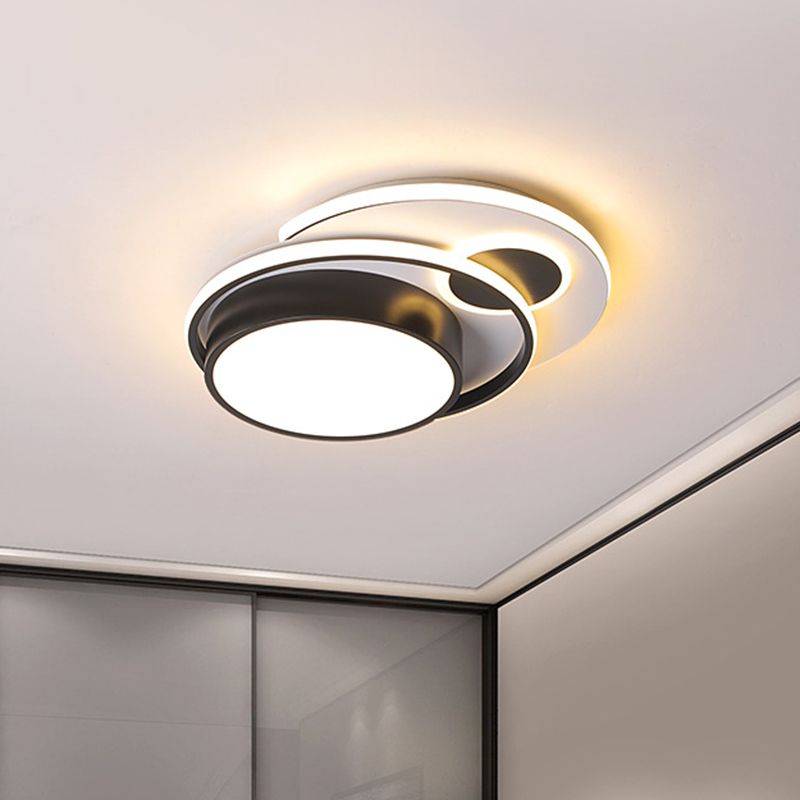 Metallic Drum Flush Mount Lighting Modernism LED Black Ceiling Flush for Bedroom, 16"/19.5" Wide
