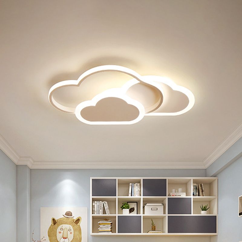 Acrylic Cloudy Flush Ceiling Light Cartoon White/Pink LED Flush Mounted Lamp in Warm/White Light for Bedroom, 16.5"/20.5" Wide