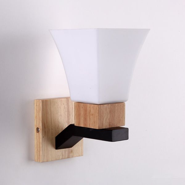 Wood Frame Wall Lighting Contemporary Single Head Wood Sconce Light Fixture for Living Room
