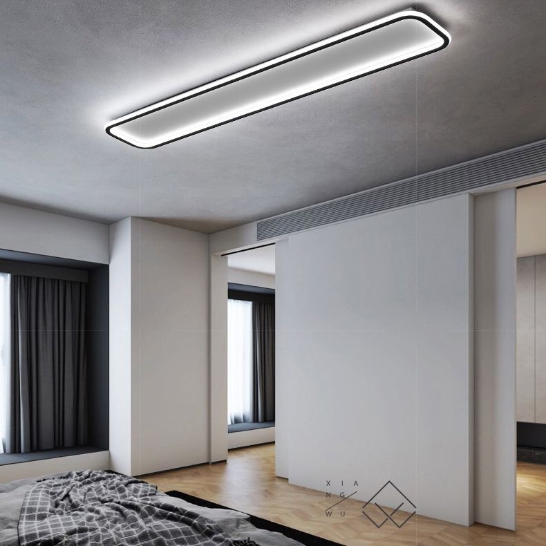 Living Room LED Flush Mount Lighting Modern Black Flush Ceiling Light Fixture with Rectangle Metal Shade