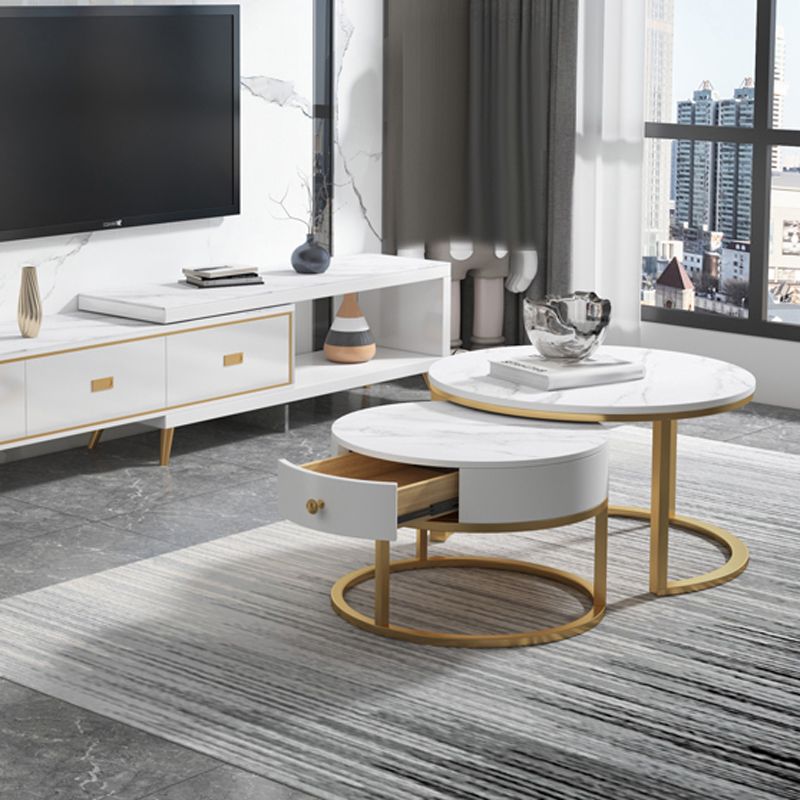 Slate Frame Coffee Table Round Nesting Coffee Table Set for Living Room