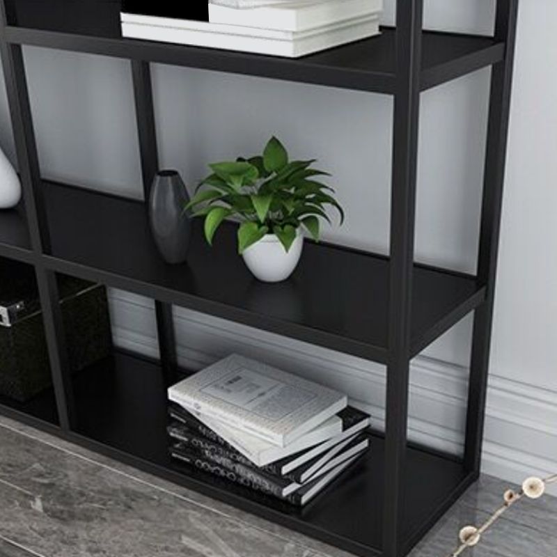 Contemporary Metal Bookcase Open Back Black Etagere Bookshelf