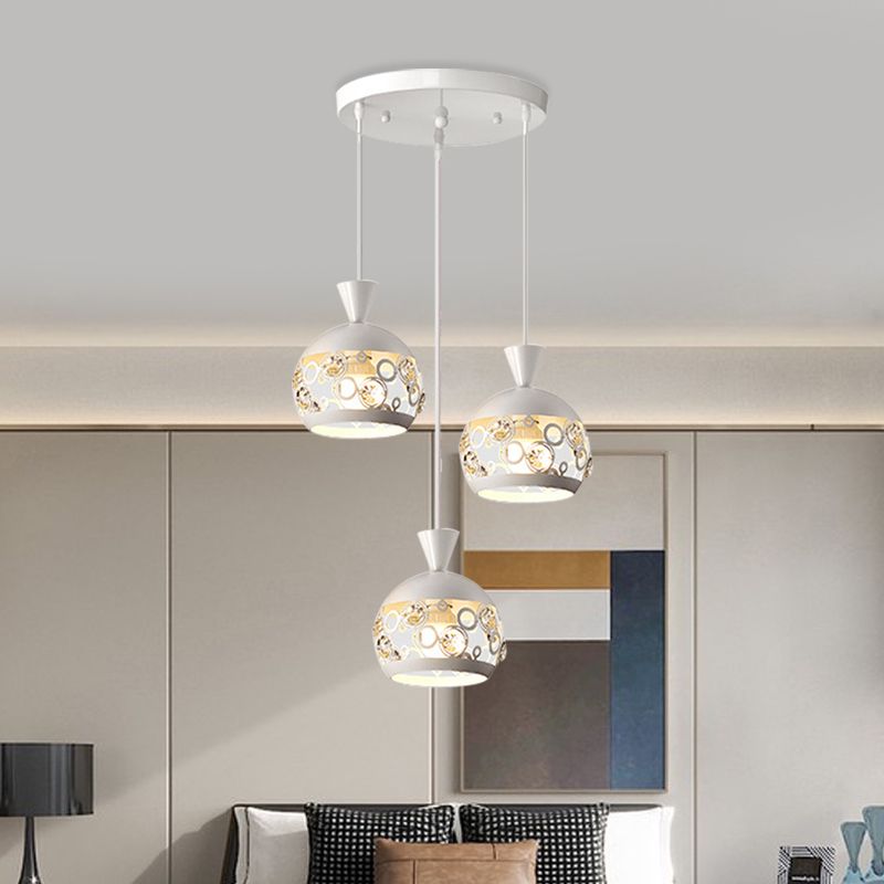 Hollow Out Dome Cluster Pendant Light Modern Iron 3 Lights White Finish Hanging Lamp Fixture