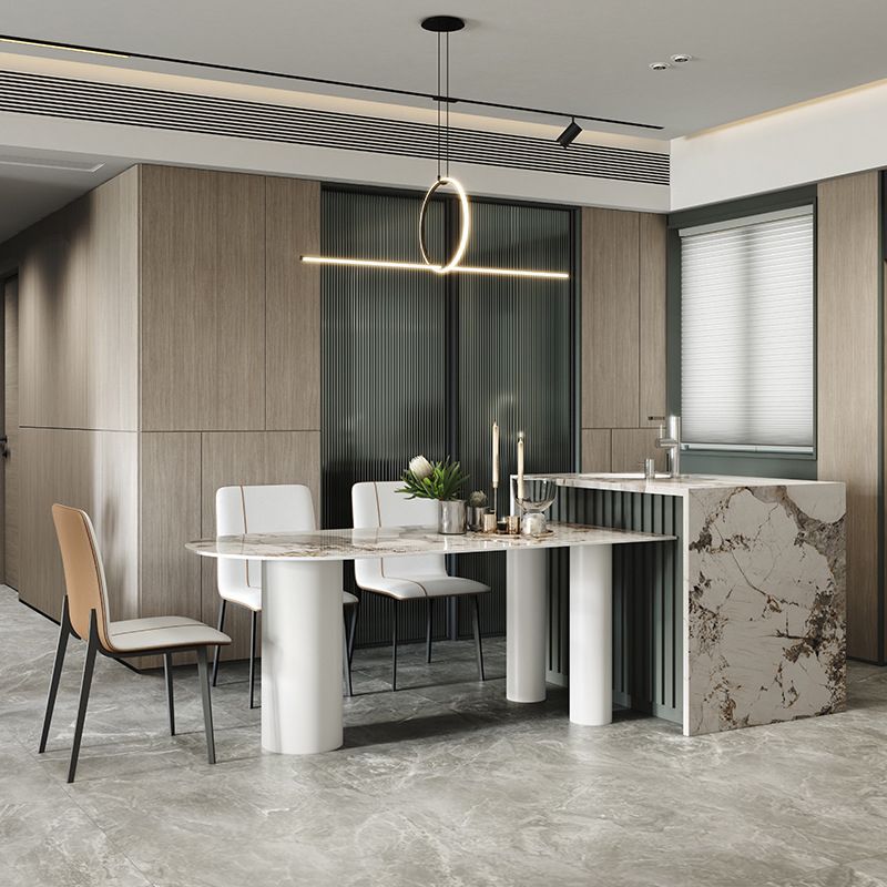 Stone Top Dining Table Traditional Luxury Dining Table with 3 Legs Base in White