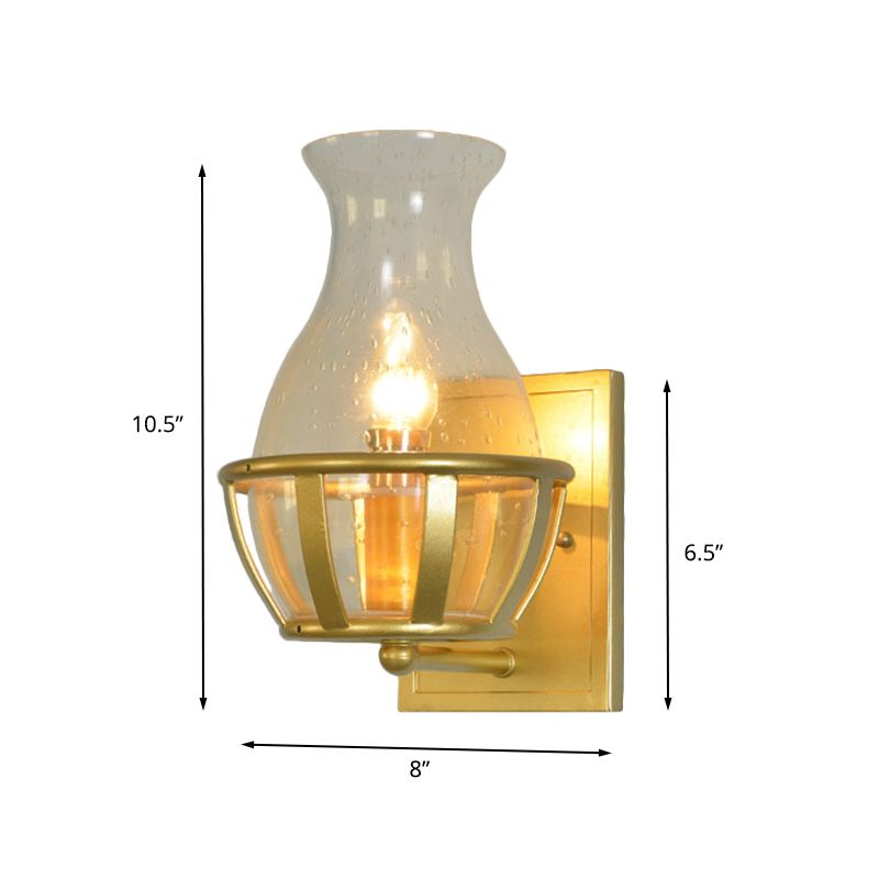 1 Light Vase Sconce Light Fixture Industrial Gold Seeded Glass Wall Lamp for Bathroom