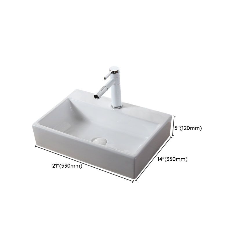 Modern Vessel Bathroom Sink Rectangular Porcelain Drain Vessel Sink(Not Included Faucet)