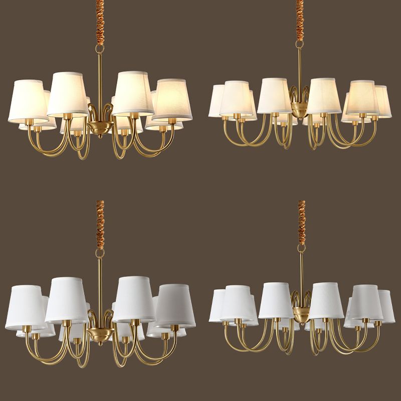 Barrel Chandelier Lighting Fixtures Traditional Multi-Head Suspension Light with White Fabric Shade