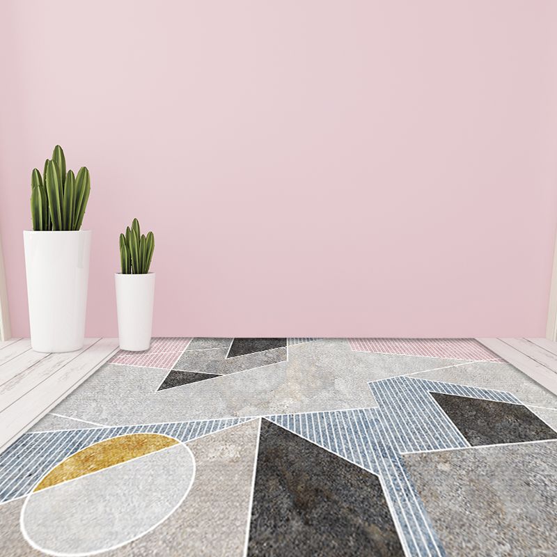 Unique Geometric Pattern Rug with Stripe Grey Modern Rug Polyester Washable Pet Friendly Anti-Slip Carpet for Living Room