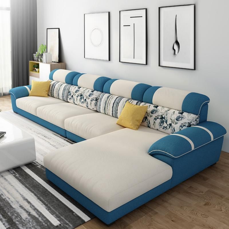 Cushion Back Contemporary Chaise Cotton 4-Seater Modular Sofa
