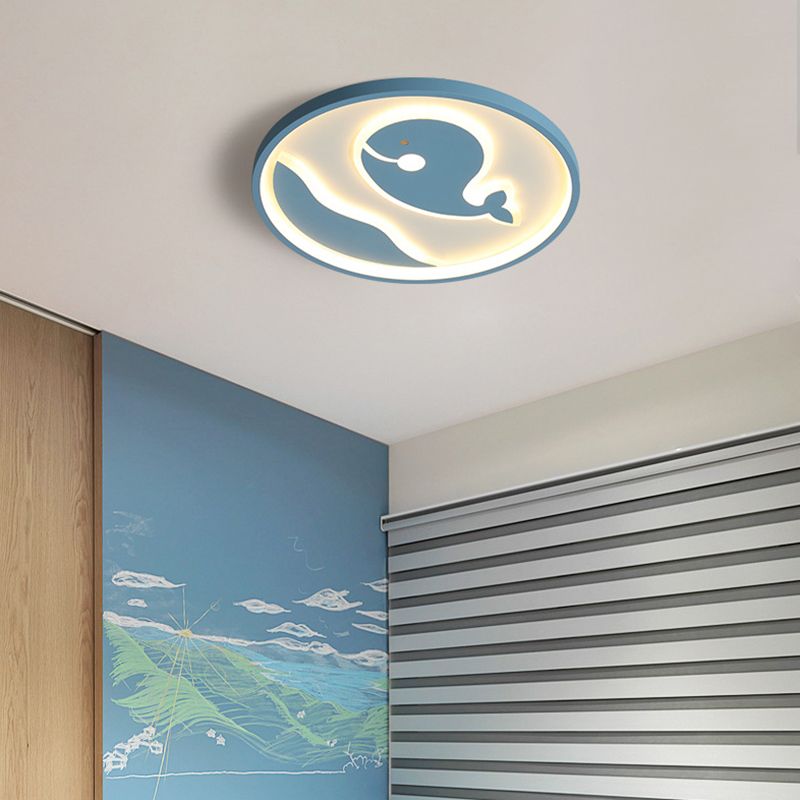 Nordic Metal Flush Mount Light Fixture Cartoon Whale Flush Mount Spotlight for Kids Bedroom