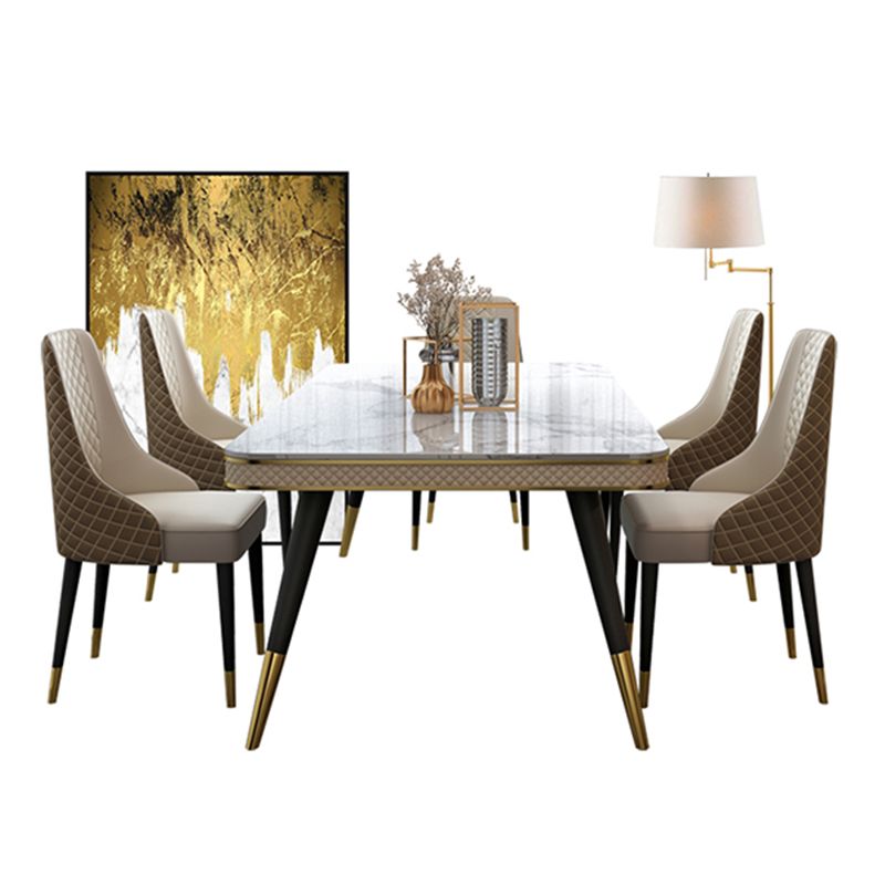Glam 1/4/5/7 Pieces White Dining Table Set with Sintered Stone Top Rectangle Dinette Set