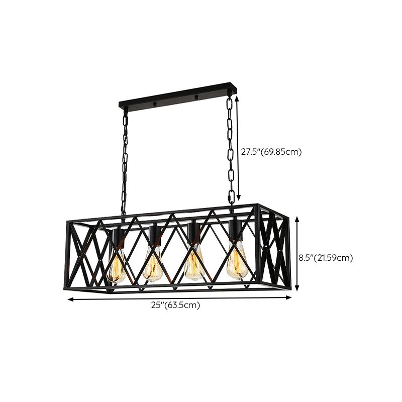 Industrial Style Rectangle Island Pendants Metal Pendant Lights in Black for Dining Room