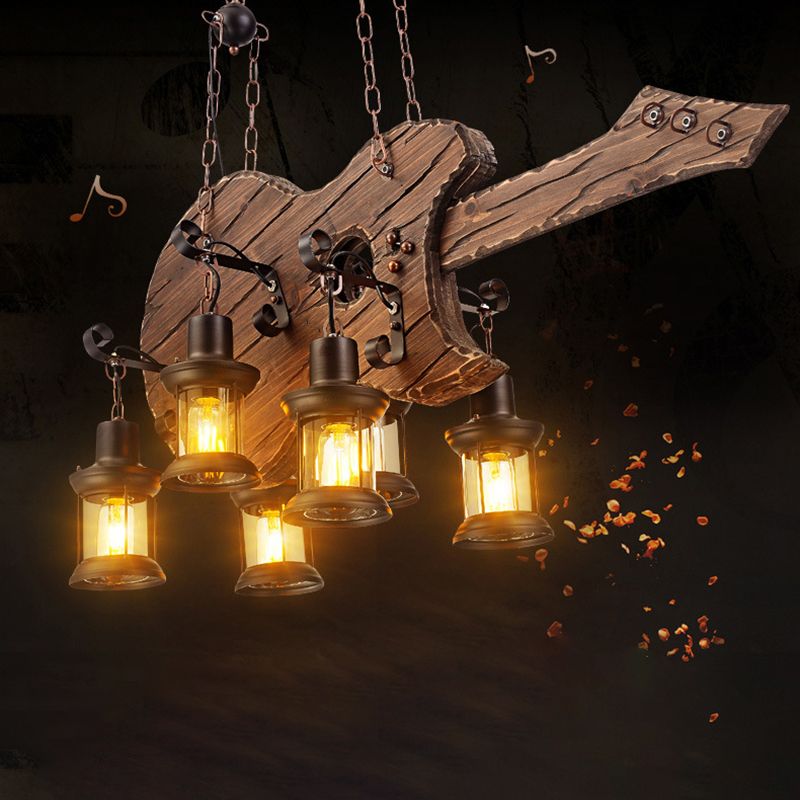 Araña colgante de madera industrial de 6 luces lámpara colgante de techo para barra