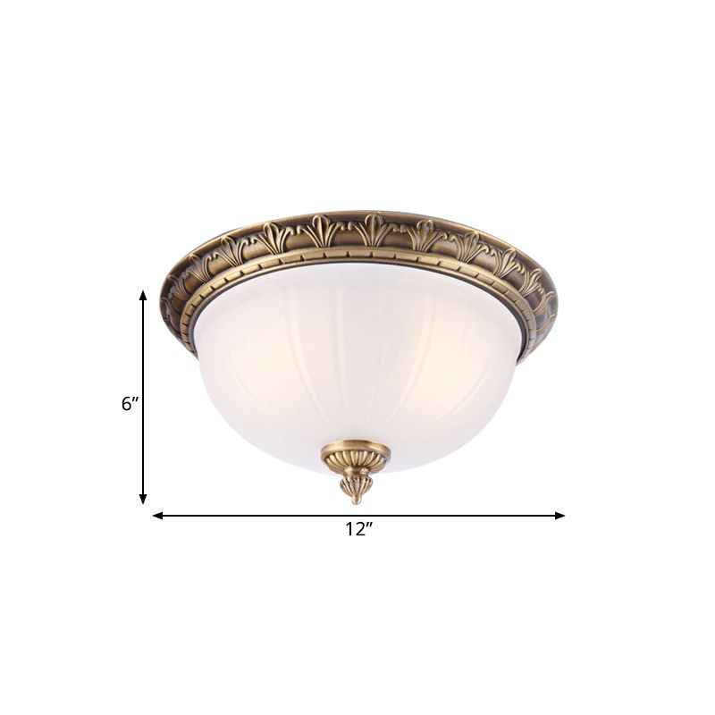 2/3/4 Hoofden Domed Plafond Flush Colonial Style Messing Finish Wit Frosted Glas Flush Mount Licht, 12"/16"/19.5" Breed